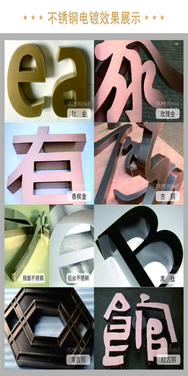 不銹鋼字、古銅字、鈦金字等各類金屬字工藝特點(diǎn)